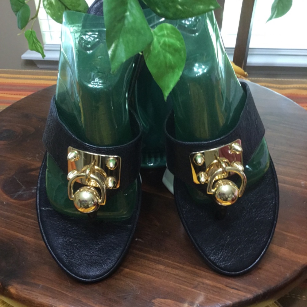 Miss Trish Black Doorknocker Thong Slides - Picture 4 of 8